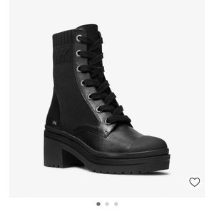 MICHAEL KORS BREA STRETCH-KNIT AND LEATHER COMBAT BOOT NWOT